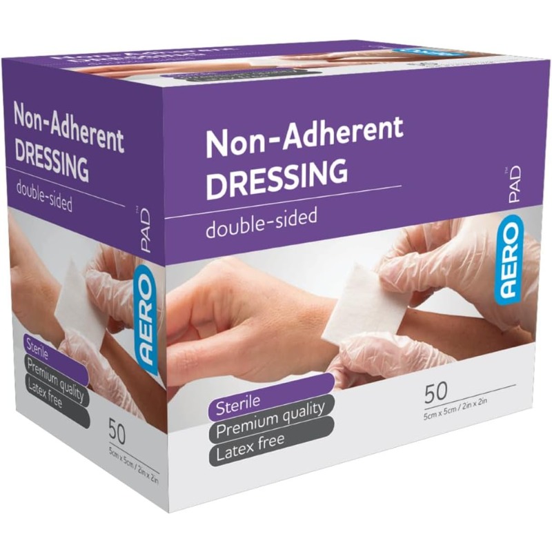 Aero Healthcare Aeropad Low Adherent Dressing 5 x 5cm 50 count, Healthcare Products, First Aid Supplies, Breathable Pad, Flexible Dressing, Medicalgrade Fabric, Hypoallergenic Dressing, Adherent Pad, Healing Pad