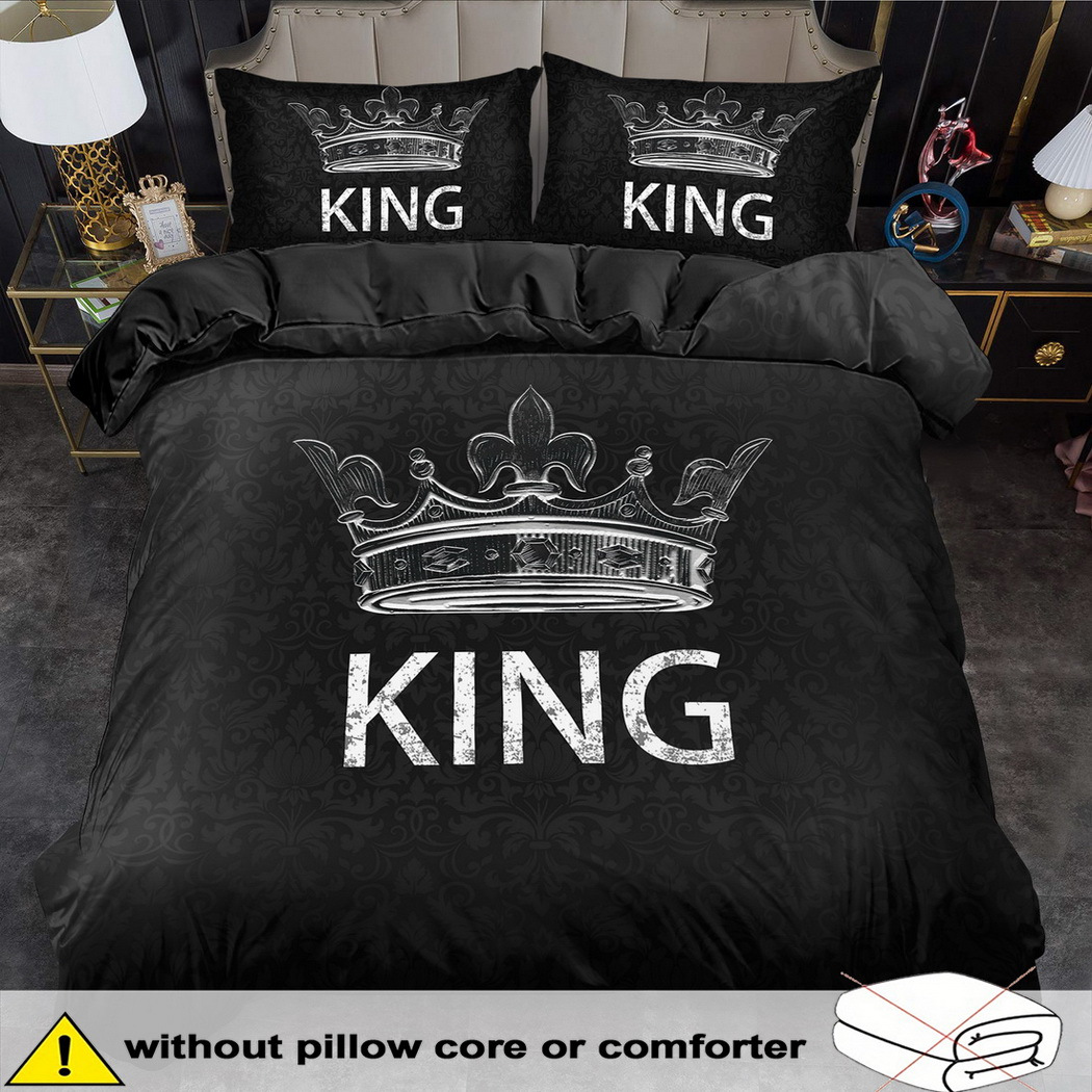 TEMU Crown Theme Down Comforter Cover Set - 2/3pcs, Soft Comfortable Breathable, Black And White Print Bedding, Crown Duvet Cover Set, 100% Polyester