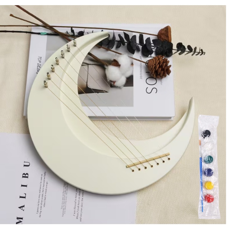 Crescent 7-string Mini Handmade Leya Qin! Style Niche Instrument, Nordic Combines Performance Decoration Value, With Paint As A Gift, Beginner Friendly And . Not A Good