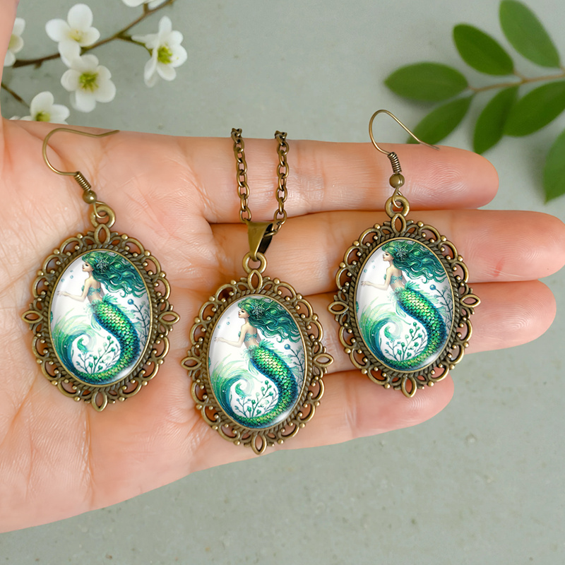 3pcs Elegant Mermaid Necklace Earring Set
