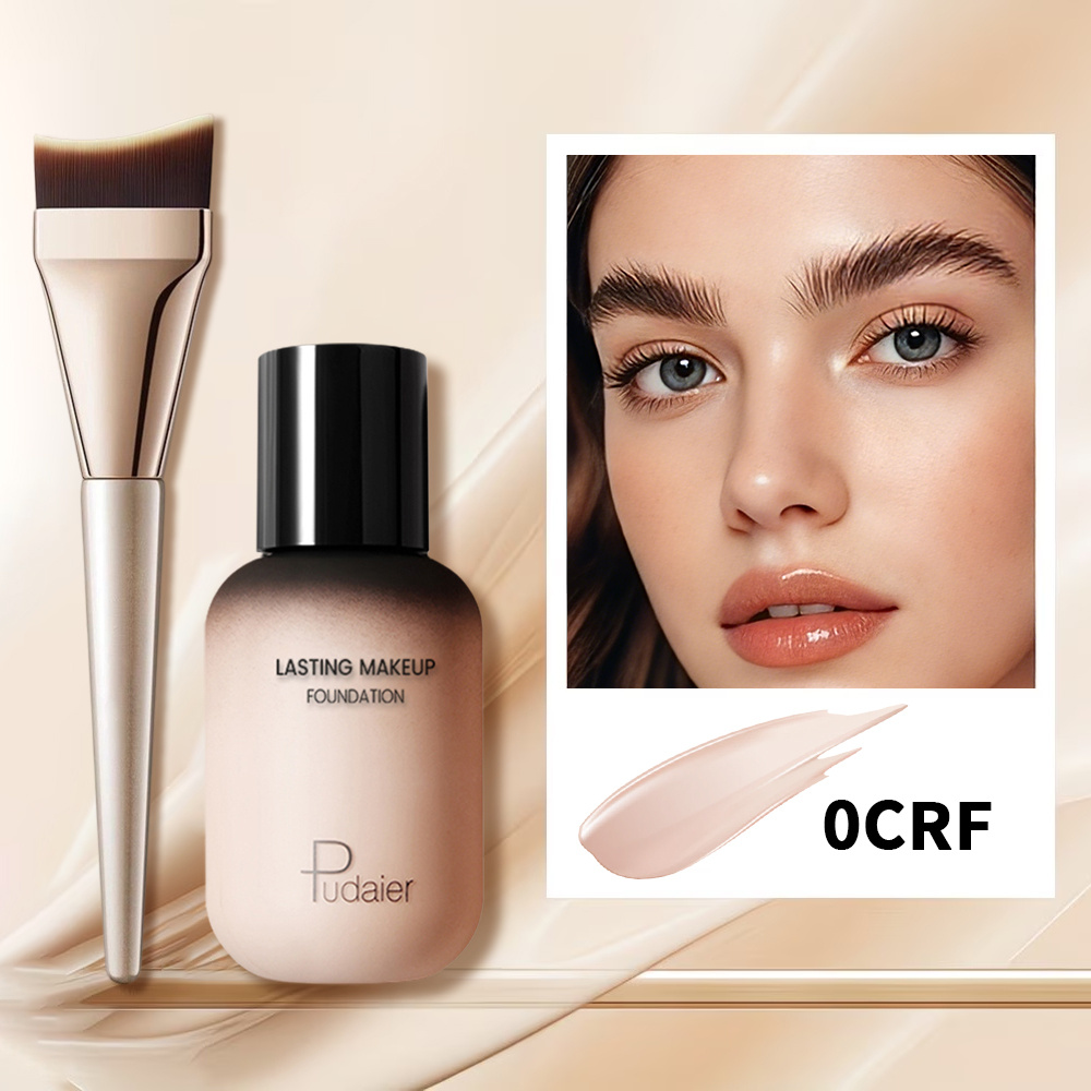 Pudaier 2026 New 2pcs Magic Minerals Liquid Foundation Makeup Includes Foundation Brush For Liquid Makeup| Mist Spray Foundation, Flawless Setting Spray For Mature Skin, Natural - Light To Medium Tone