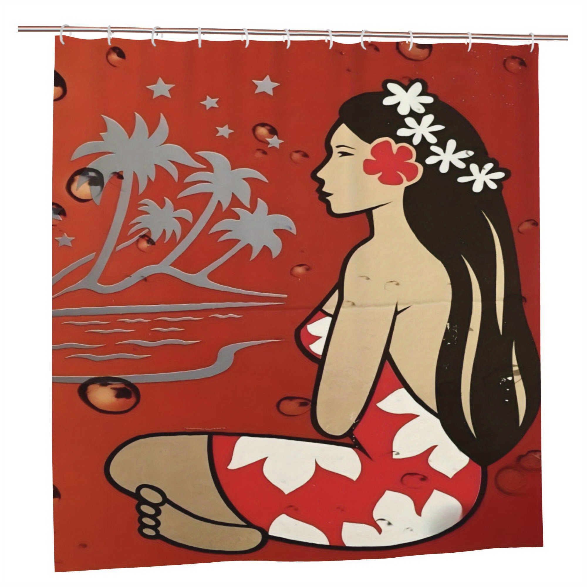 tropical   print shower curtain polyester fabric with hooks machine washable tropical beach scene with palm trees and ocean waves   bathroom decor accessory beach theme deco