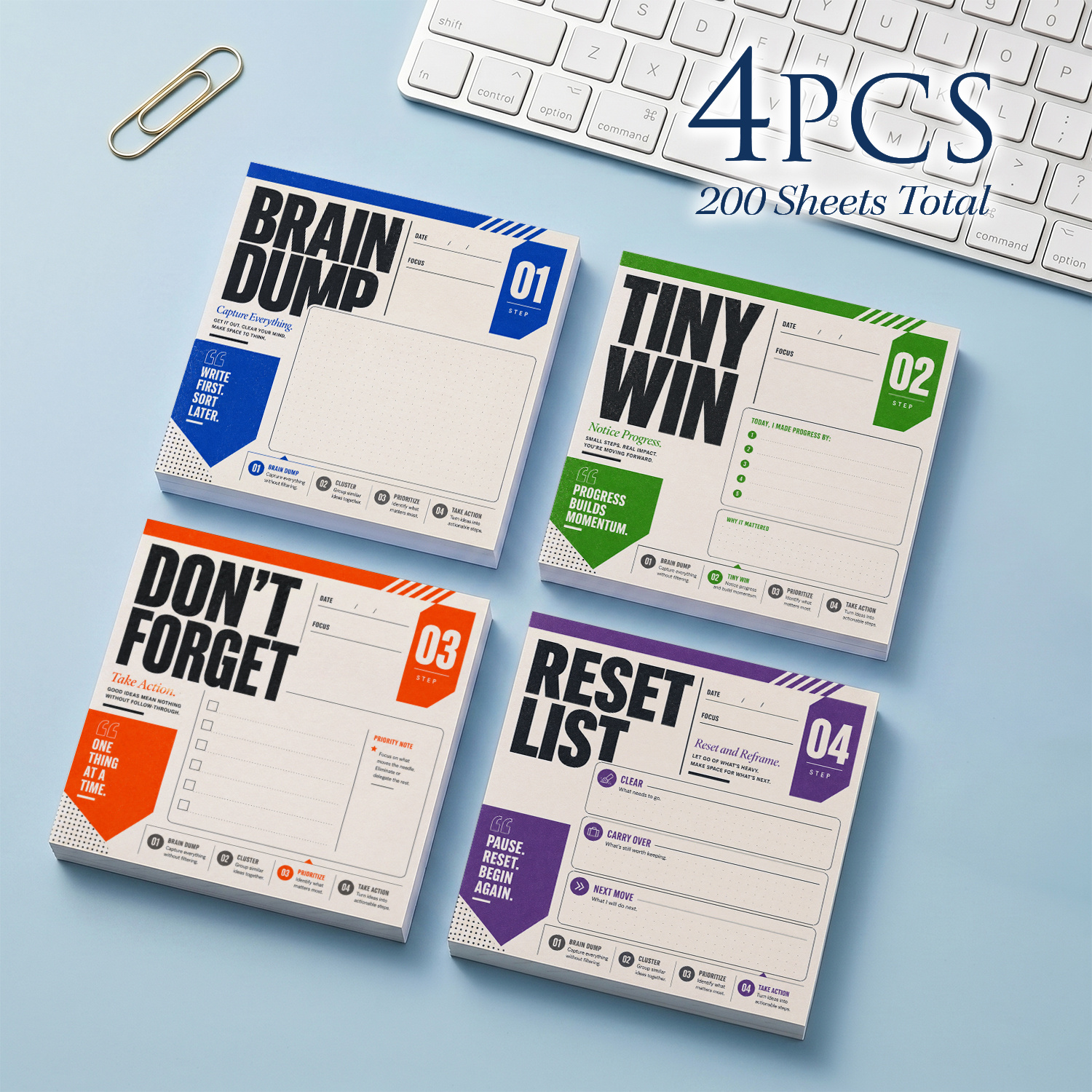 TEMU Lot de 4 blocs-notes autocollants carrés pour listes de tâches, , suivi des petites victoires - 200 feuilles au total (200 pages) pour bureau,