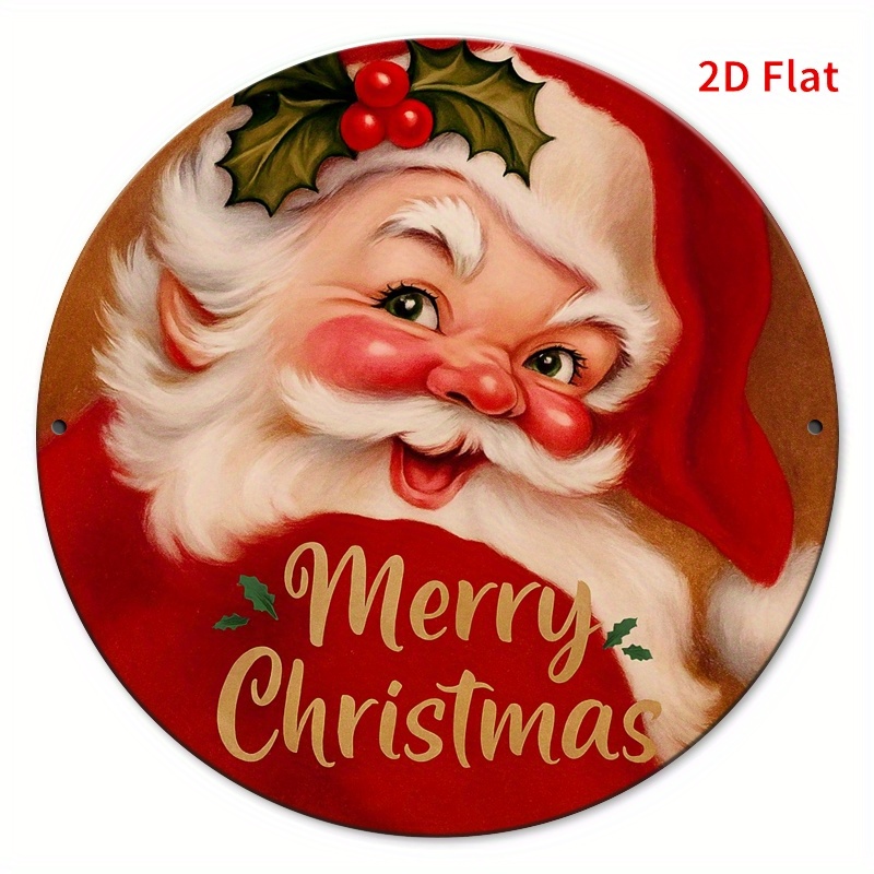 TEMU 2d Flat - A Single Vintage-style Large Round Christmas Wreath Sign Featuring A Golden Holly Leaf And Along With A , , And Golden Lettering. Easy