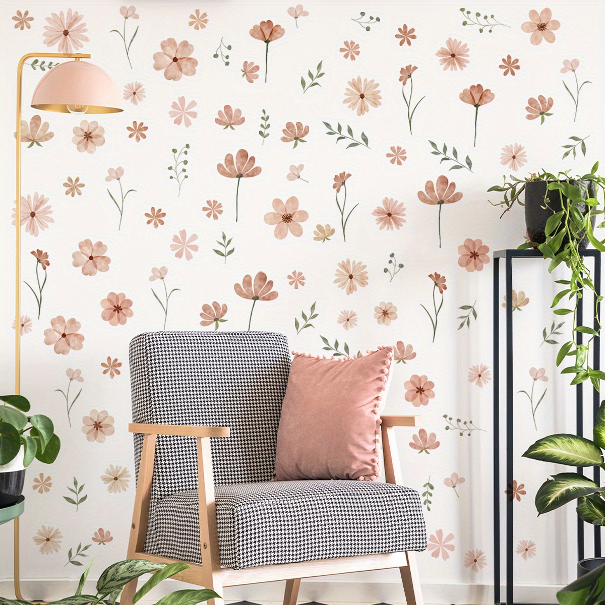 9pcs Bohemian Wall Decals - Realistic & Greenery Stickers Suitable For Bedroom, Living Room - Plastic Flower Panels