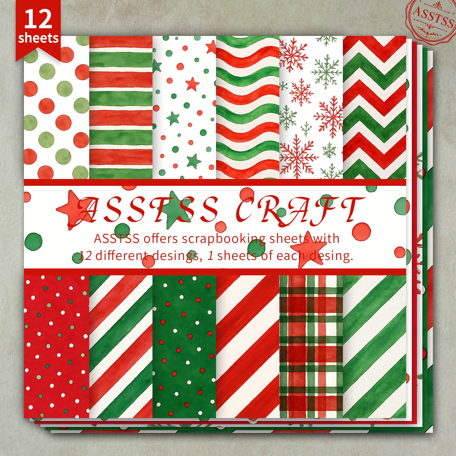 TEMU 12-sheet Asstss Heavyweight Scrapbooking Paper Pad Suitable For Journaling, Collage Art & Crafts - 6"x6" Cardstock With Christmas Watercolor
