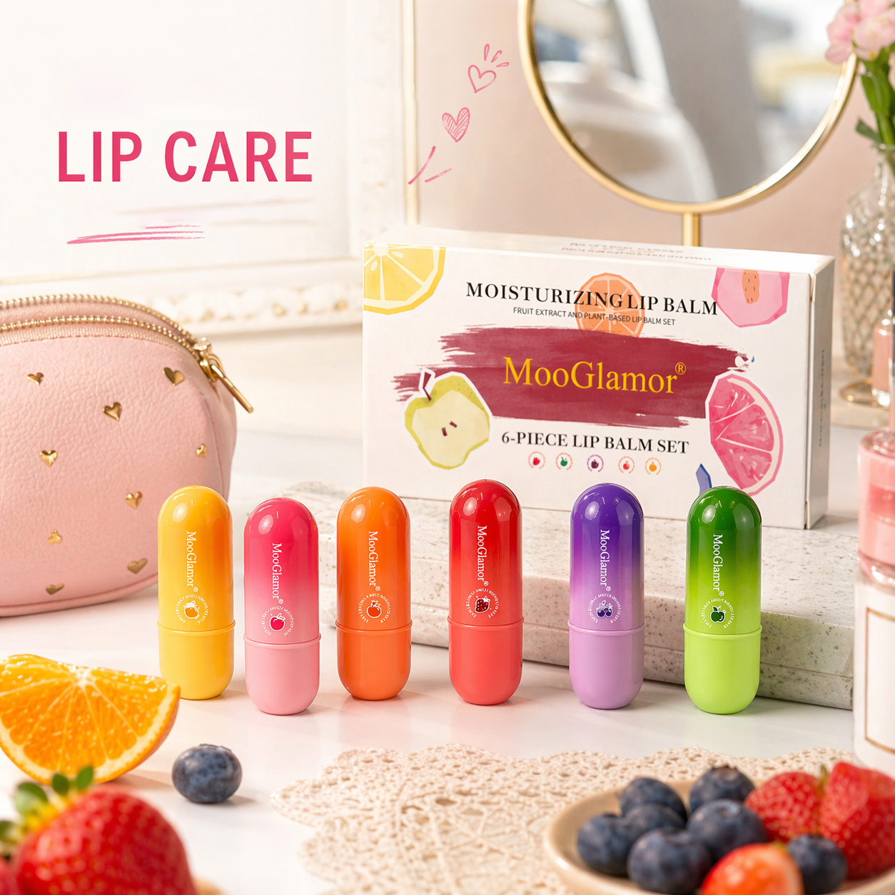 Image of Six-flavor Fruit Fragrance Lip Balm Gift Set | This Lip Care Set Designed For The Autumn And Winter Deep Moisturization, Long-lasting Hydration And Effects. An For Holiday Gifts.