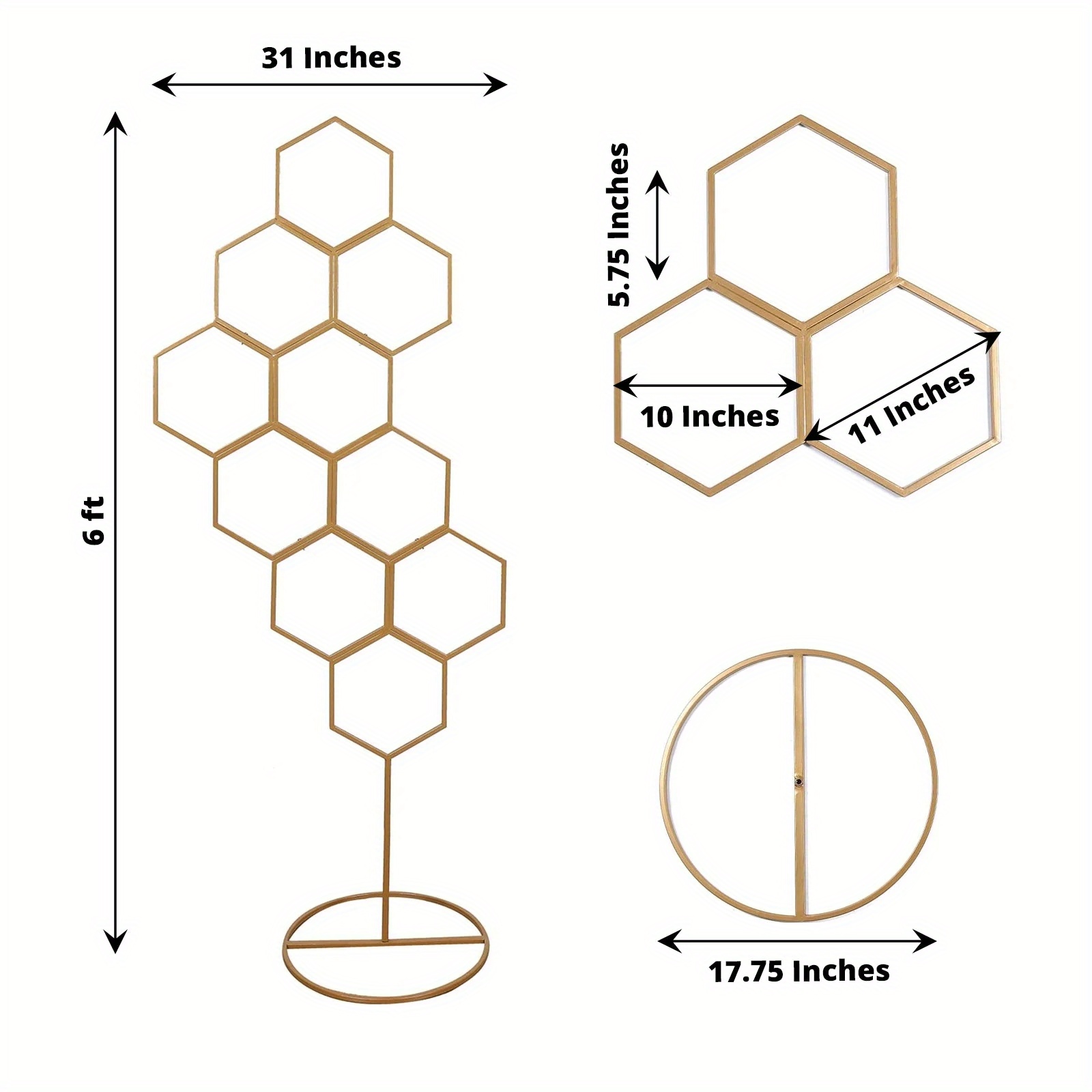 TEMU 6-foot Golden Metal Honeycomb Floor-standing Balloon Display Arch, Floral Frame Backdrop, Local Warehouse, Kitchen Accessories, Spring, Summer, Graduation Season, Wedding.