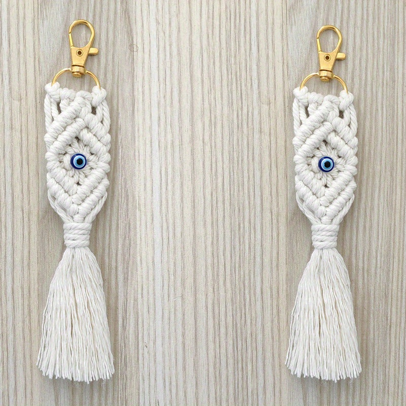 Image of 1pc/2pcs Bohemian Style Hand-woven Eye Keychain, Vintage Lanyard Woven Exquisite Women's Pendant, Bag Charm, Hanging Ornament, Backpack Pendant, Bag Accessory, Birthday Gift, Party Gift