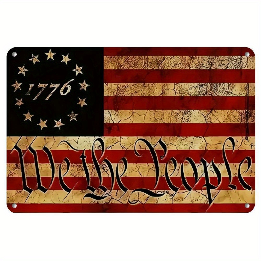 TEMU 1pc American Flag Metal Sign, 1776 Vintage Style, High-quality Museum-level , Ready To Hang Wall Art For Home, Office, And Patriotic Decor Metal
