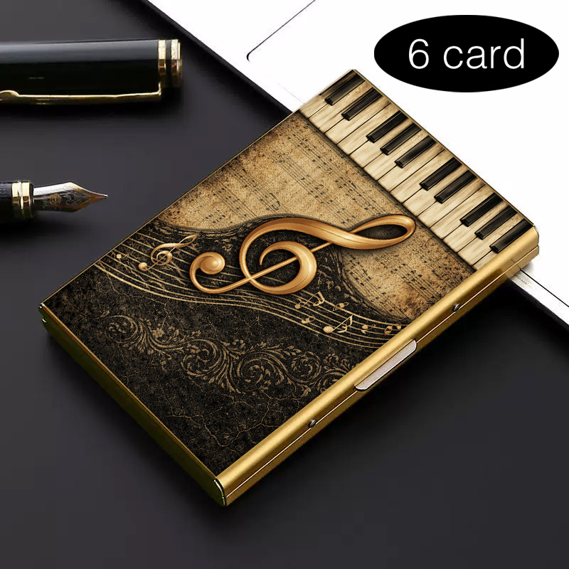 TEMU 1pc High-end Stainless Steel Rfid Anti-theft Card Holder – Piano Treble Clef Retro Stylish Black Metal Wallet With Multi-compartment Design,