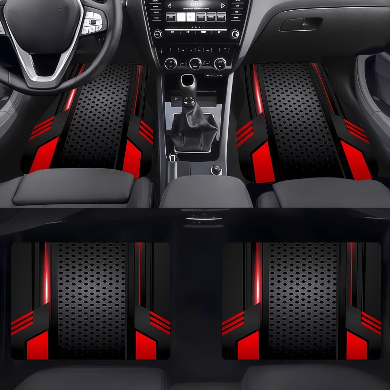 TEMU Lot de 4 tapis de sol pour voiture, motif à de couleurs noir et rouge, et confortables, protège de , améliore de conduite, rehausse