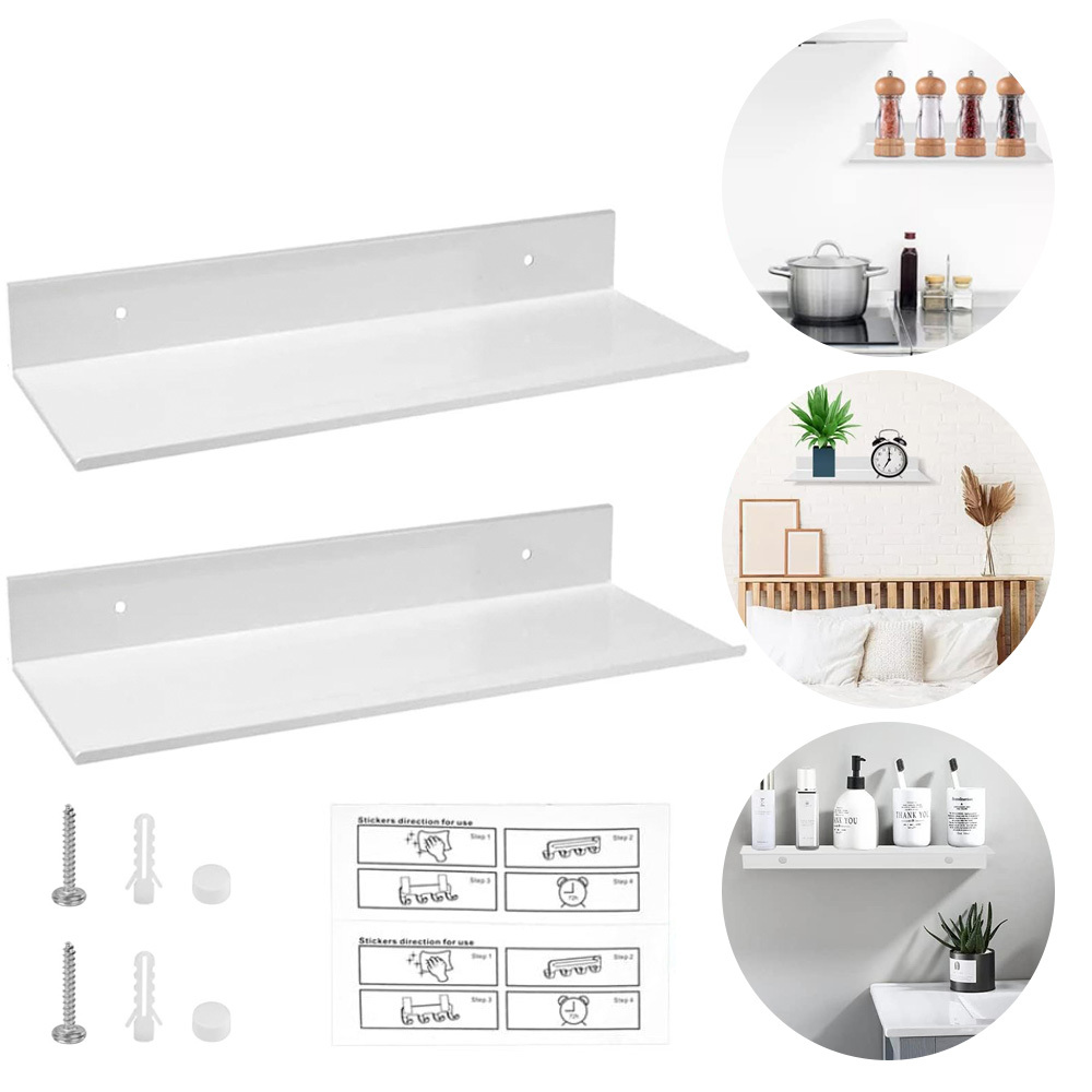 TEMU Lot de 2 étagères flottantes blanches de 30 cm, ensemble d'étagères murales en aluminium avec haute de charge de 10 kg, étagères d' étanches et