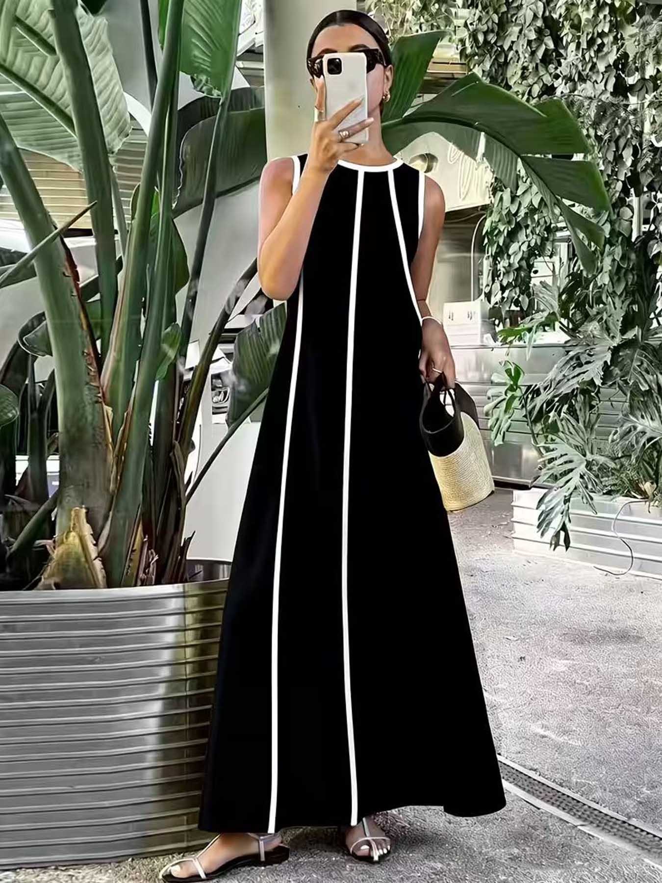 chinese dress ladies Black White Colorblock Gown main image 0