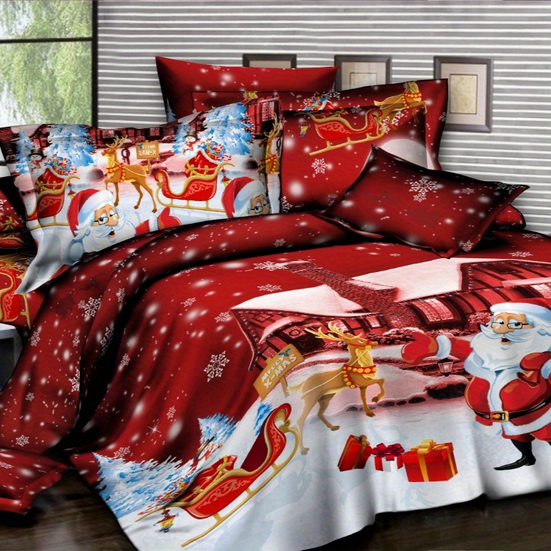 

Christmas- 3pcs Bedding Set - , -shrink Duvet Cover & Pillowcases Zip , Washable