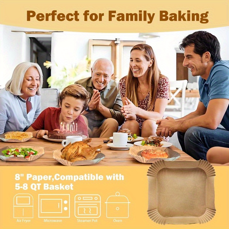 200pcs 8 air fryer liner square baking parchment paper airfryer linersunbleached disposable nonstick nonleak nonwashing air fryer paper liner for 58   fryer basket, air fryer liners disposable, disposable air fryer liners, air fryer liners extra large, air fryer liners non stick, air fryer paper liners disposable, disposable cooking, kitchen essentials, nonstick surface, square liners, unbleached paper, nonwashing liners, baking sheets, home cooks, meal preppers Product details 4