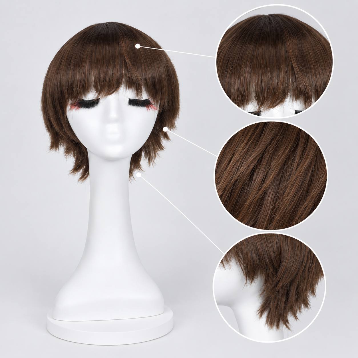 TEMU 12 Inch 30cm Brown Layered Short Wig For Women, Adjustable Net Wig , Heat Resistant Synthetic Fiber Not Easy Tangling And Shedding, With Fringe