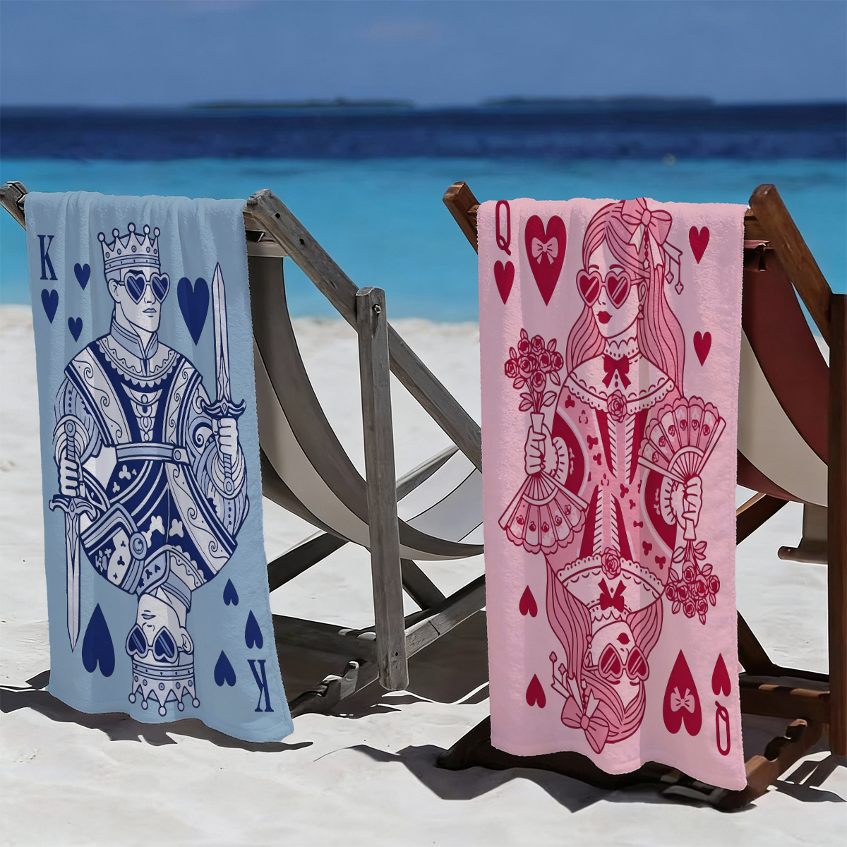 TEMU Juego de 2 toallas de playa con temática de pareja de KQ Rey | Secado rápido, ultrasuaves | Multiusos para yoga, viajes, natación y camping |