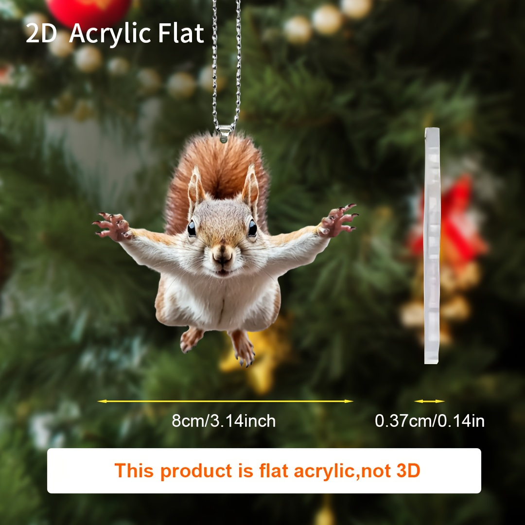 

1pc Acrylic Squirrel Car Hanging Ornament, Universal Seasonal Decor, Christmas Tree Decoration, 2d Festive Acrylic Pendant, Power-free Accessory