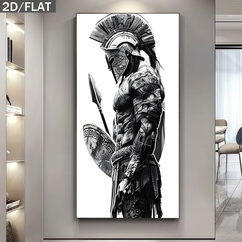 TEMU 2d Flat, 2d Flat, 1pc Large Vertical Spartan Warrior Greek Mythology Wall Art Print | Black And White Ancient Greek Poster Canvas For Home And