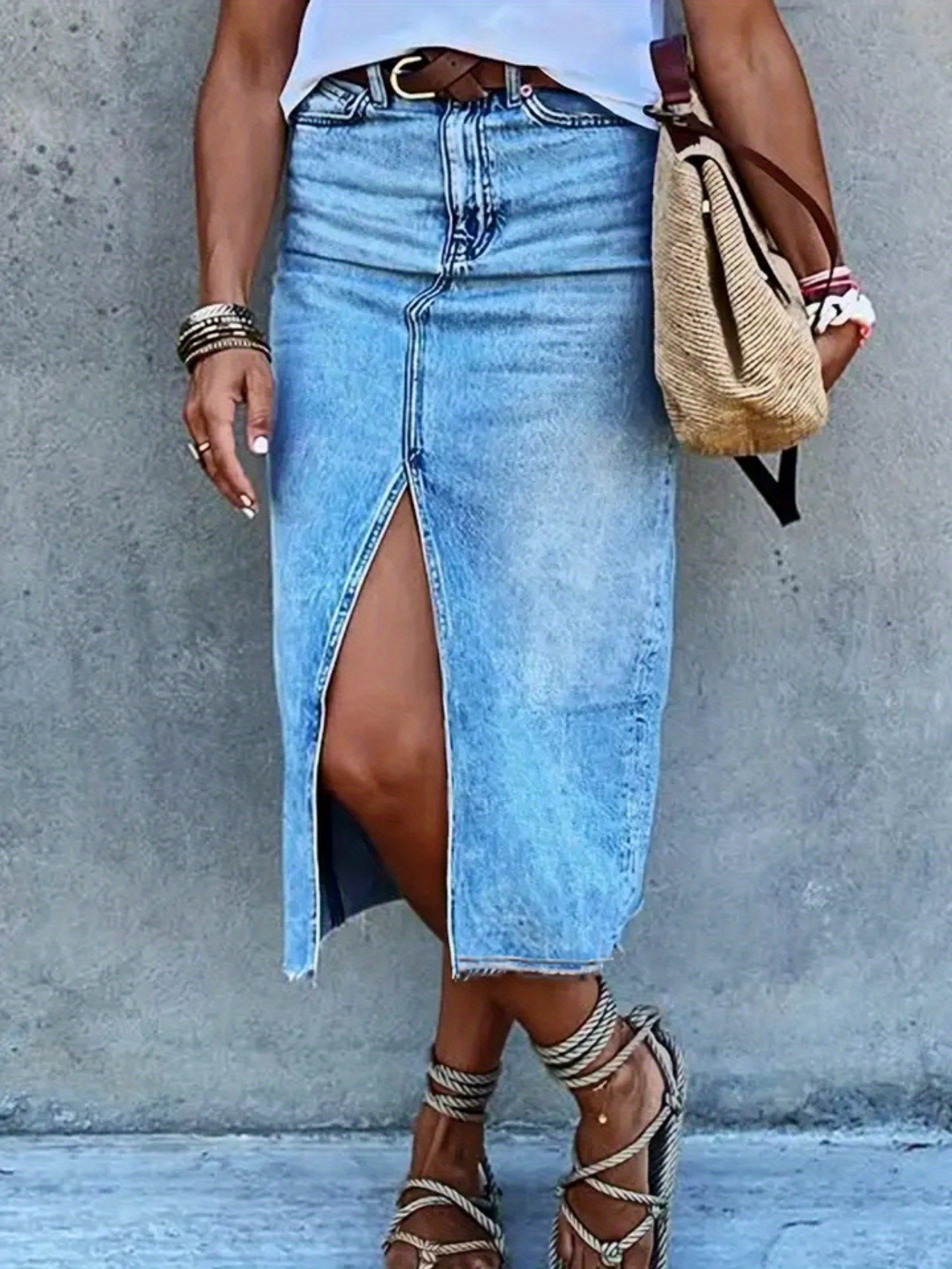 2025 summer womens high waisted fit denim skirt side - Temu
