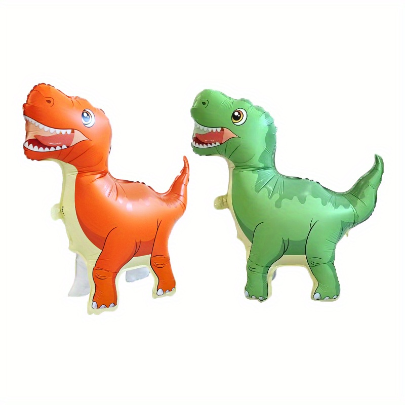 Image of 2pcs Standing Green And Orange Dinosaur-shaped Balloons, Birthday Party Atmosphere Decorations, Gift Props, Indoor And Outdoor Room Decor, For Halloween, Christmas