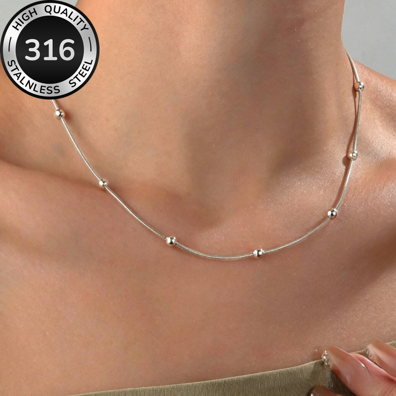 TEMU Collier Chaîne à Perles Dorées en Acier Inoxydable pour Femme, Collier en Acier Inoxydable pour Femme, Collier Chaîne, Confortable et Polyvalent