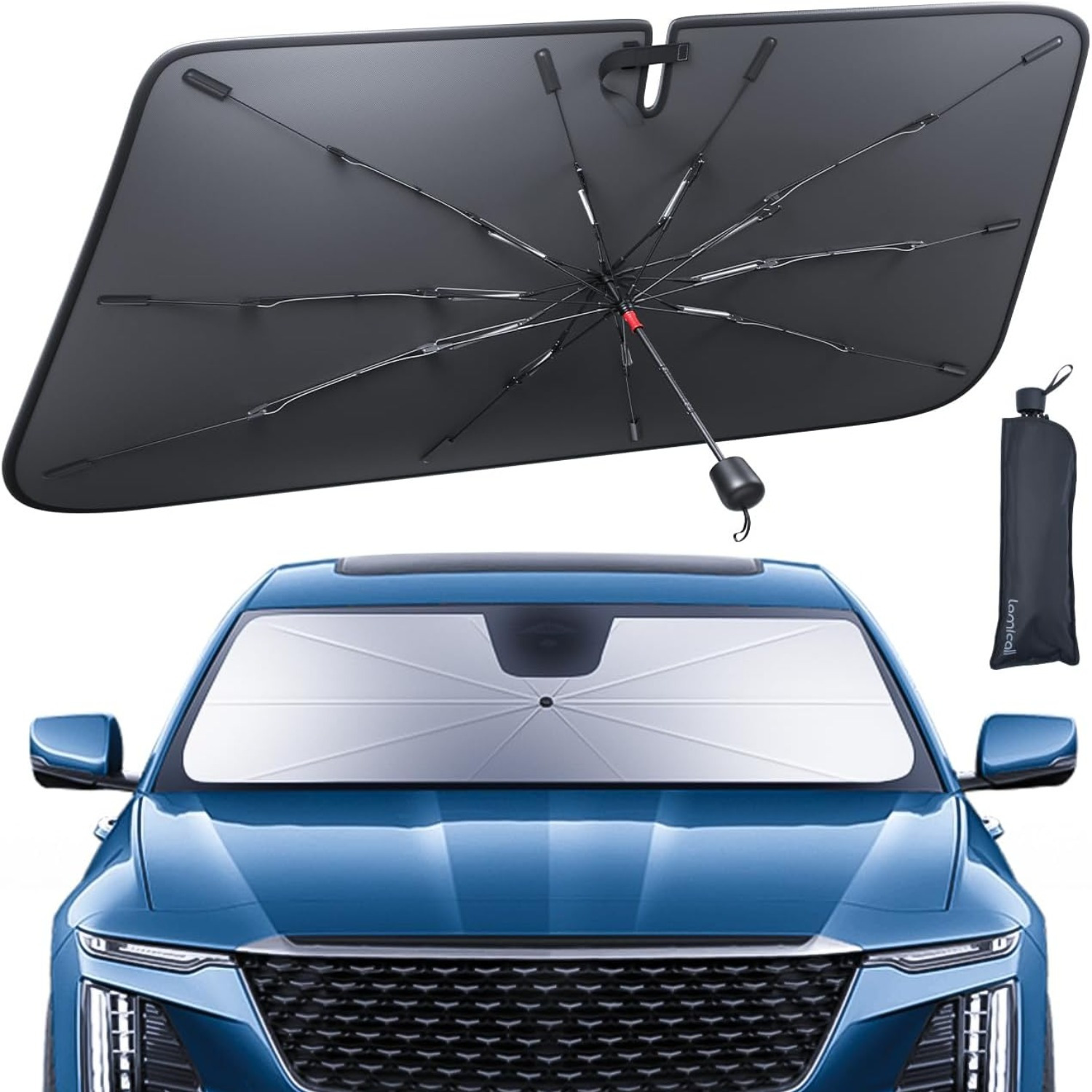 TEMU 57x31inch Car Windshield Sunshade - [5-layer Coating][10 Fiberglass Ribs] Foldable Front Window Sunshade, Car Interior, Suitable Full-size Suvs And Trucks Windshield Cover
