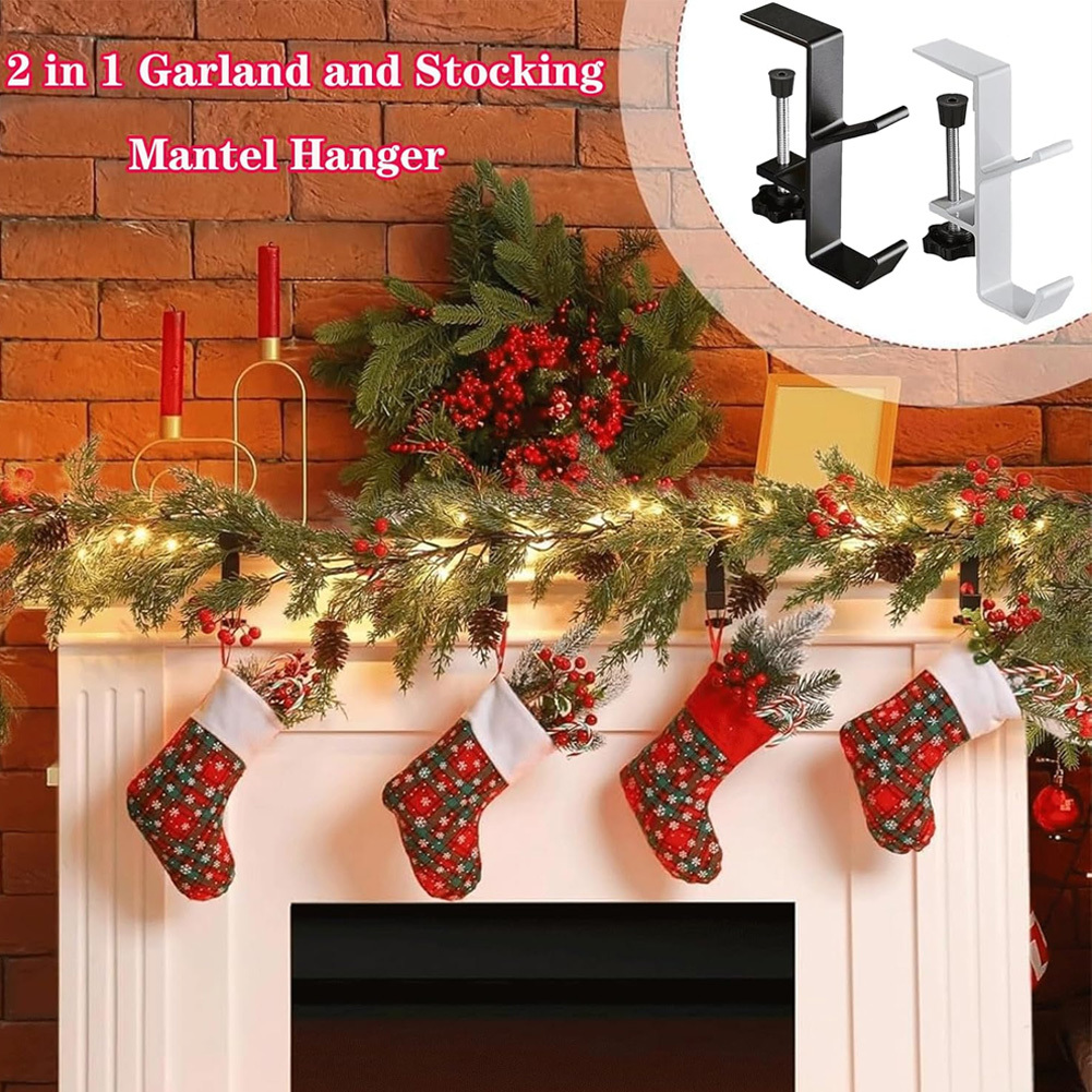 2pcs adjustable heavy duty metal garland and stocking hangers no drill fireplace mantel holders with dual hooks for christmas new year ramadan graduation season decor details 3