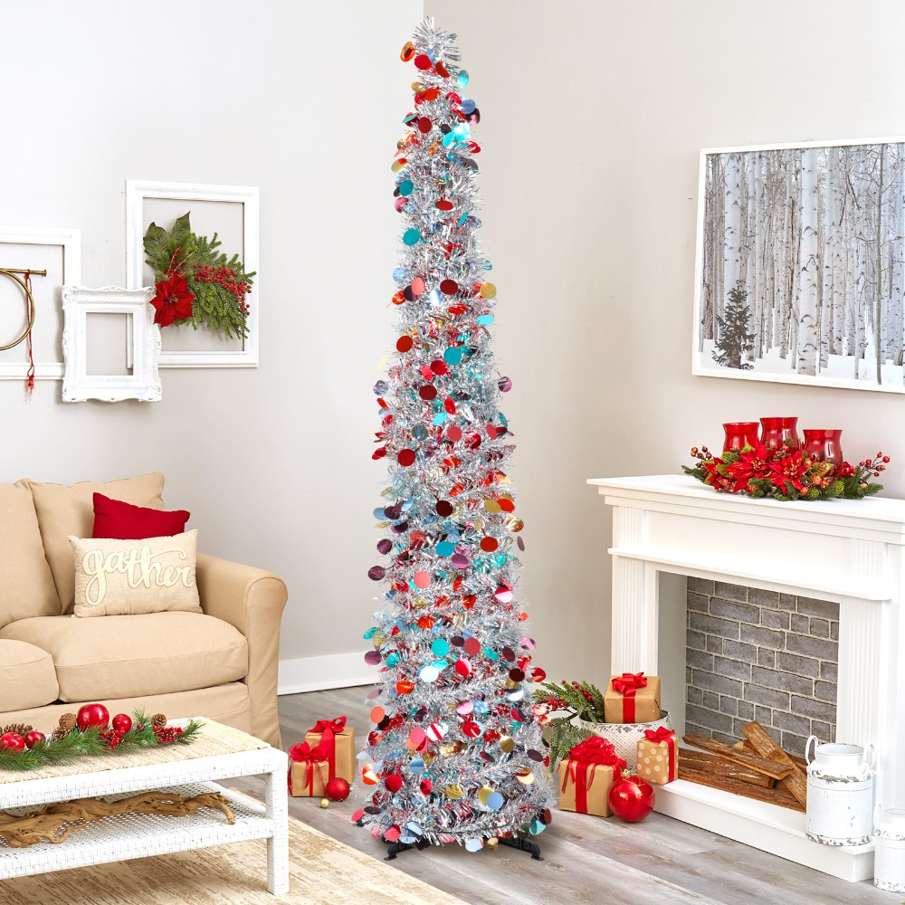 TEMU 5ft Foldable Pencil Christmas Tree, Easy To Assemble And Store, Pop-up Christmas Tree Artificial Ultra-thin Sequin Christmas And Halloween