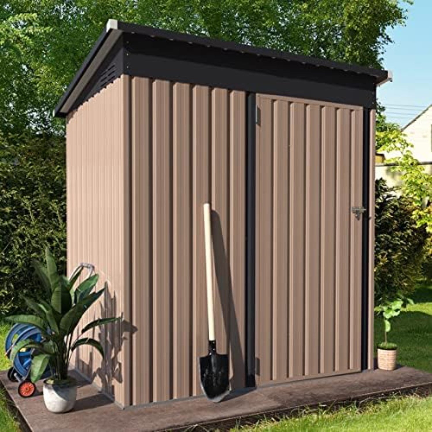 Outdoor Metal Storage Shed, 164x81x181cm Heavy Duty Garden Tool Shed With Lockable Oversized Door, Removable And Temporary, Small Bike And Outdoor Storage Shed For Backyard, Patio