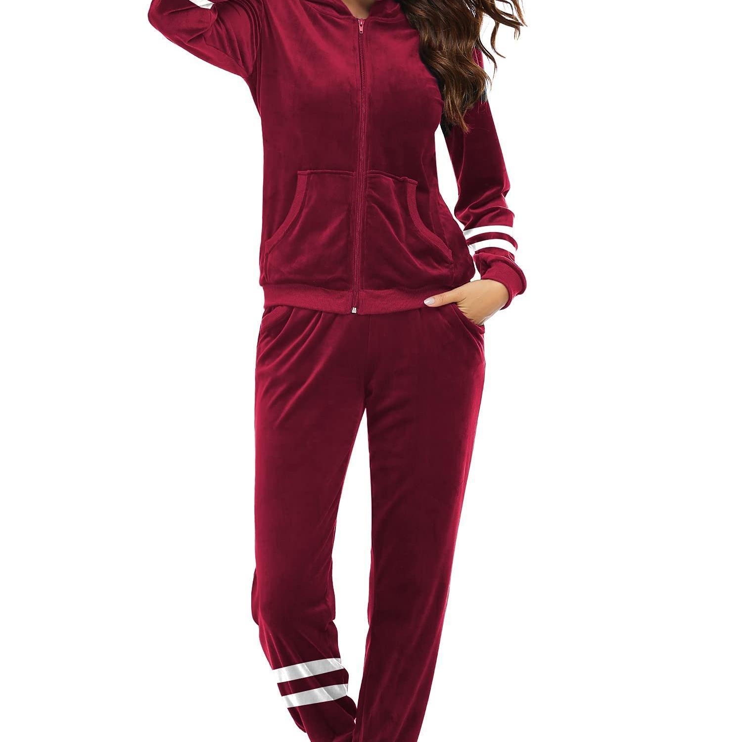 

Elesol Women's Set - Full Zip Hoodie & Long Joggers For Fitness & Running, Spandex/polyester , Pockets, Solid Color