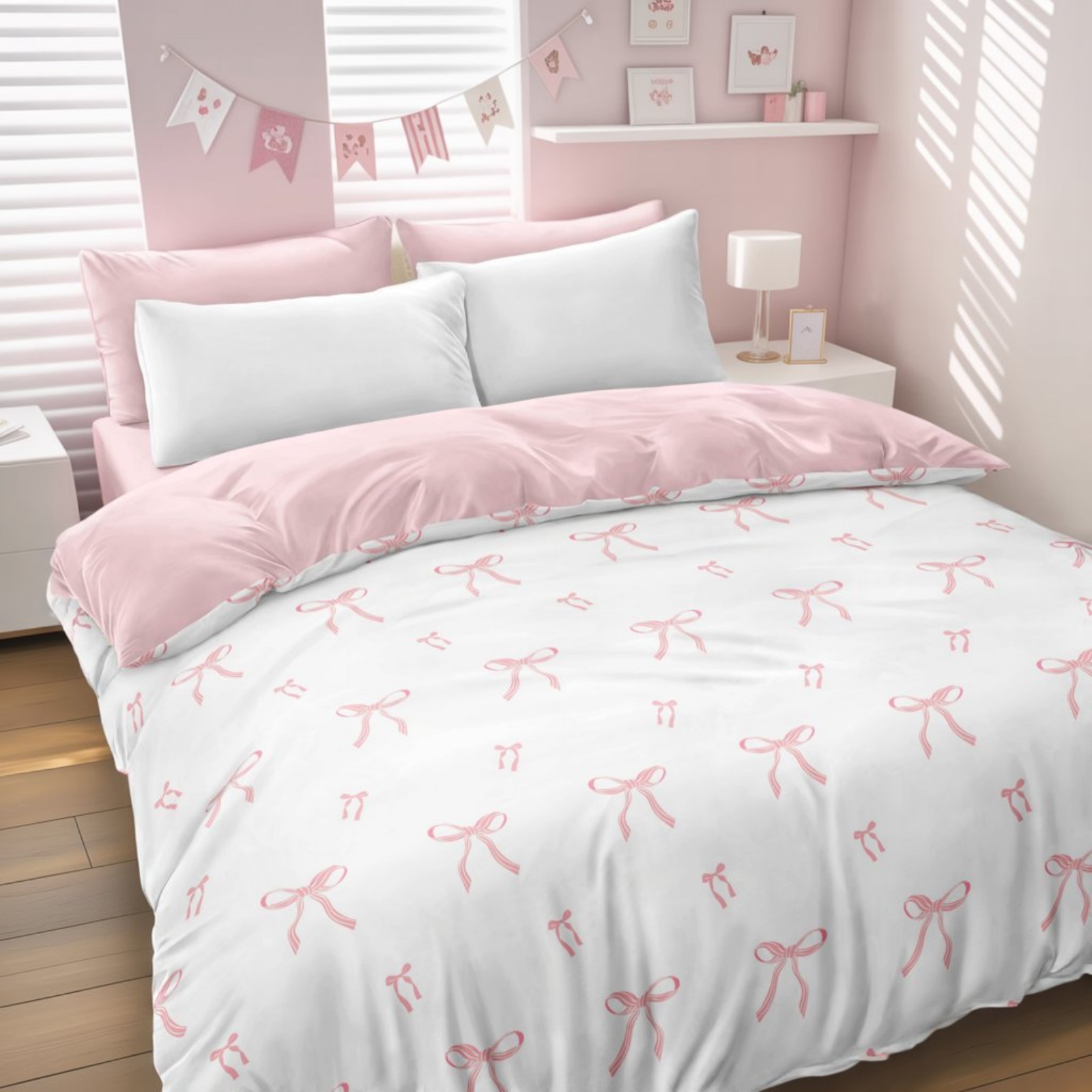 TEMU 1 Housse de couette à rayures roses avec nœud, Impression numérique en polyester synthétique, Linge de lit simple, Style et , Housse de couette,