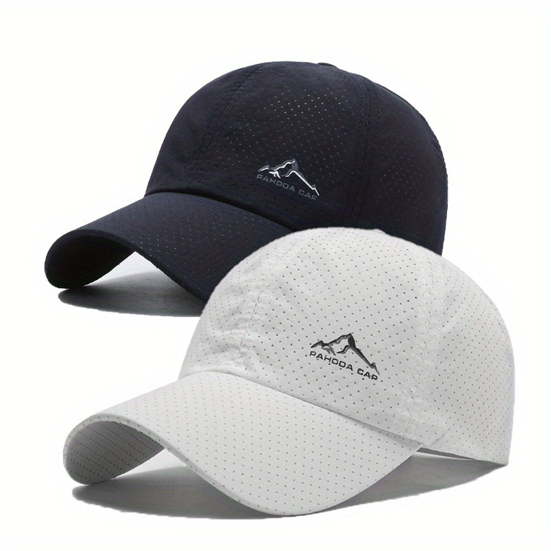 Image of 2pcs Lightweight Quick-dry Baseball Cap Set, Featuring A Simple Mountain Print And Breathable Perforated Design, Suitable For Men And Women's Outdoor Sports And Casual Wear