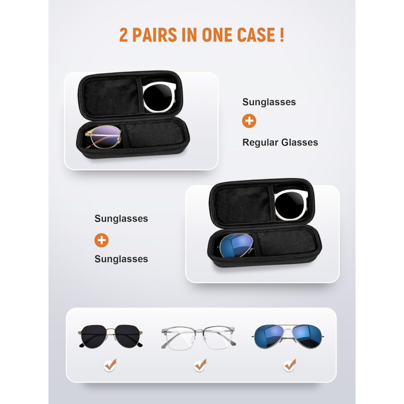 2pcs Set: Double-Compartment Hard Shell Eyeglass Case + Cute Dragon Pouch