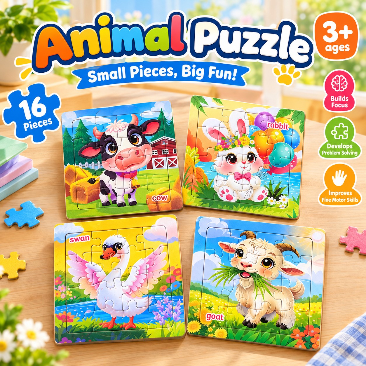 Animal Puzzle Set, Colorful Cartoon Pattern Puzzles