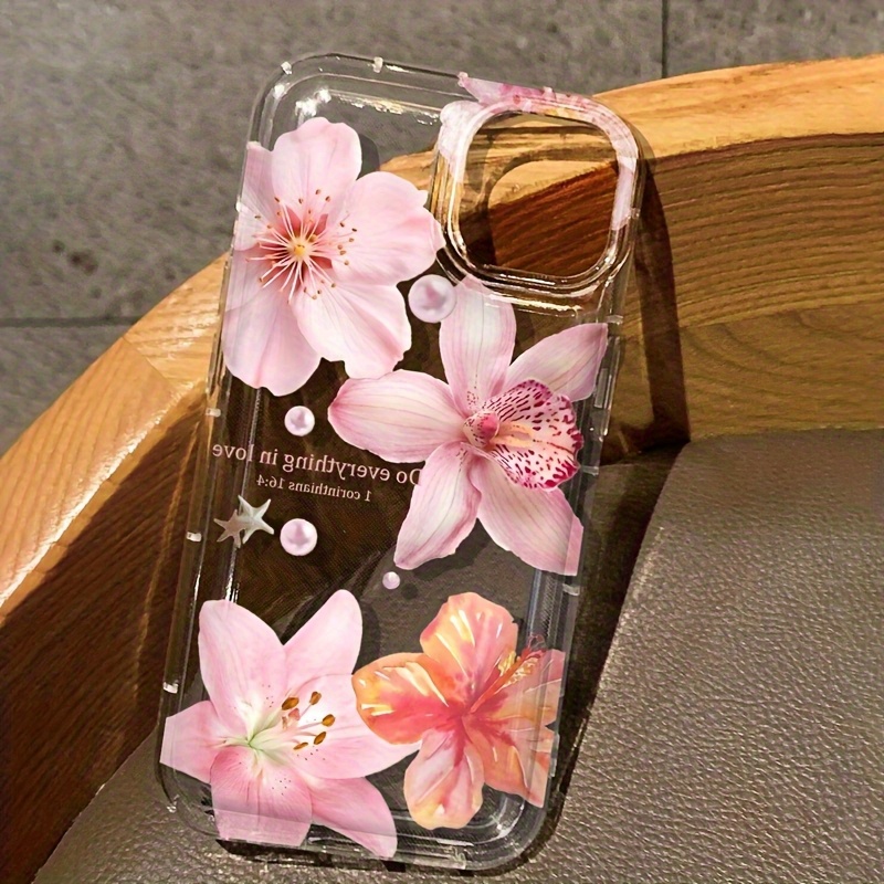 Transparent Flower Design Pattern Phone Case for iPhone 11, 12, 13, 14, 15, 16, iPhone 16, 15, 14, 13, 12, 11 Pro Max, XS, XR, X, 7, 8 Plus, SE Series Cases, Suitable for Christmas and Halloween Gifts for Girlfriend, Boyfriend, Friends
