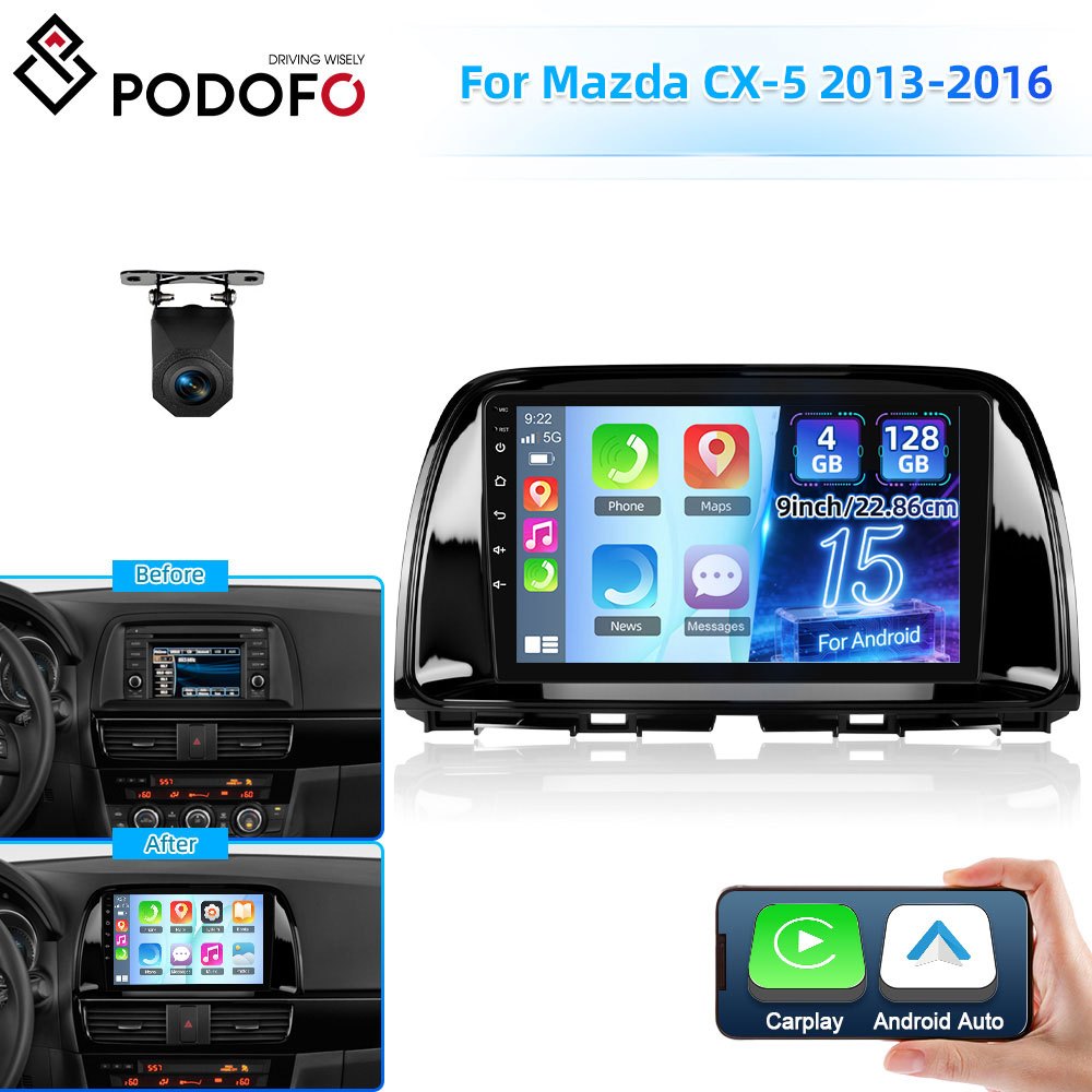 Image of Podofo [ 4g+128g] 2026 New 9 Inch Car Radio Stereo For 2013-2016 With & Auto, 15 Car Radio With Bt Fm/rds Wifi Gps Eq Dsp Swc+rear Camera, A Perfect Gift For Drivers, Without Battery