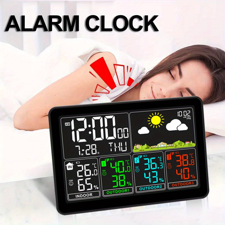 multifunctional weather station color display indoor and outdoor thermometers 12 24 hour format dual alarm with   function calendar hygrometer suitable for home bedrooms and living rooms