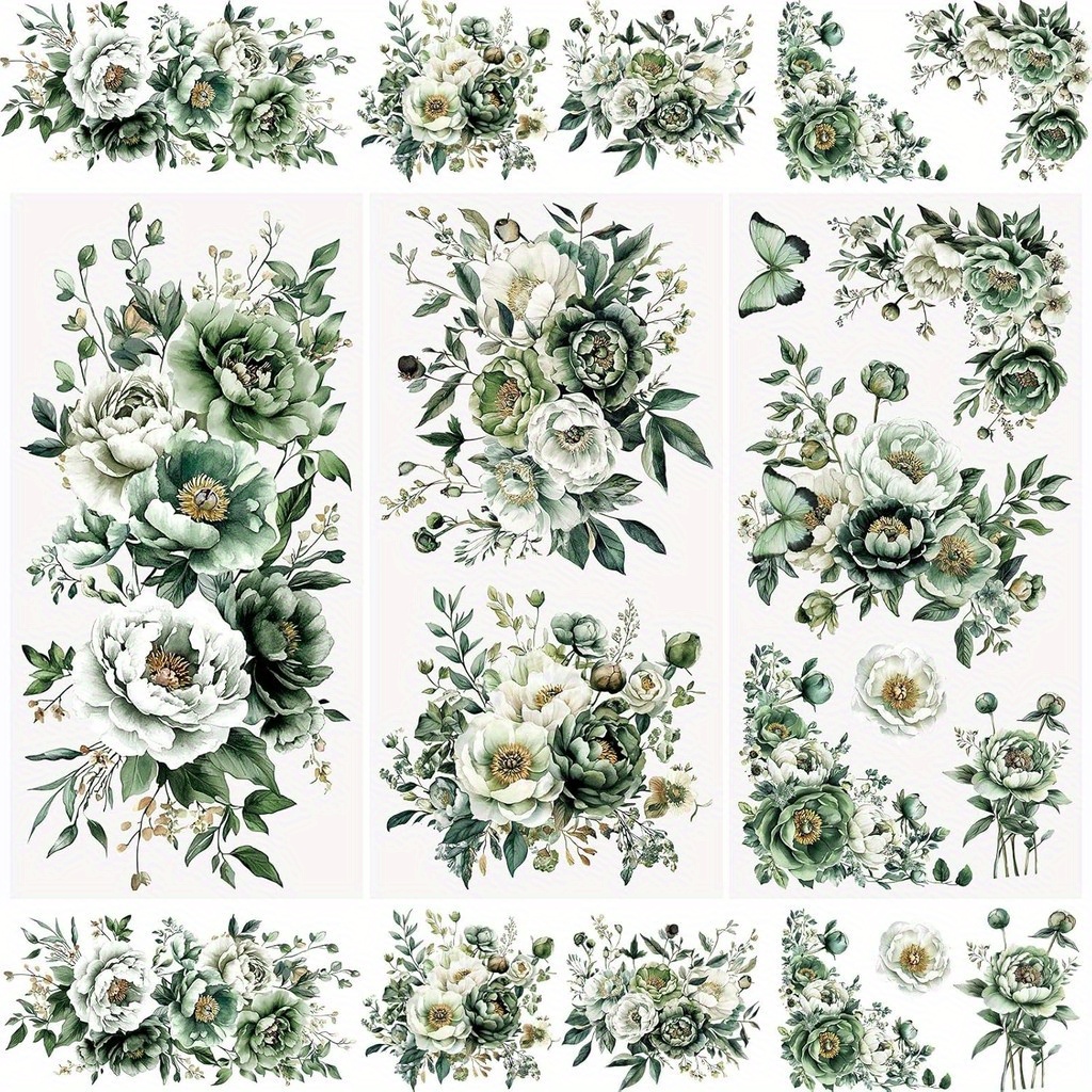 3pcs Rub On Transfer Stickers Green Flowers Pattern Waterproof Decals Furniture Craft Embellishments For Roller Skating And Cycling , Diy Photo Albums, 15 * 30cm Craft Supplies & Stickers