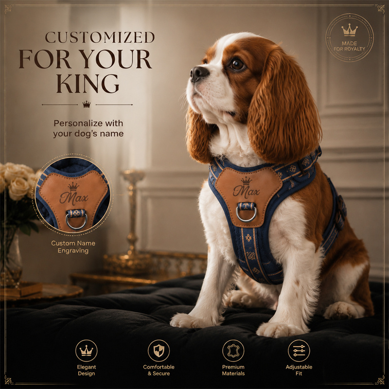 Soft-Lined No-Pull Dog Harness with Personalized Crown Logo