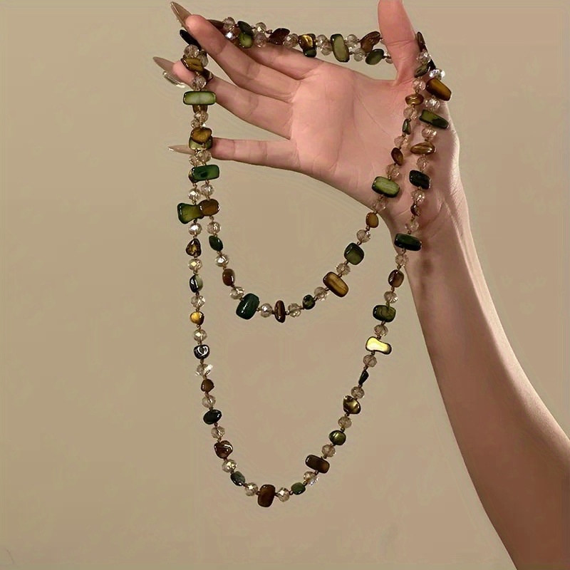 TEMU 1pc New Necklace Bohemian Double Layer Necklace Retro Light Luxury Vacation Long Necklace Stackable