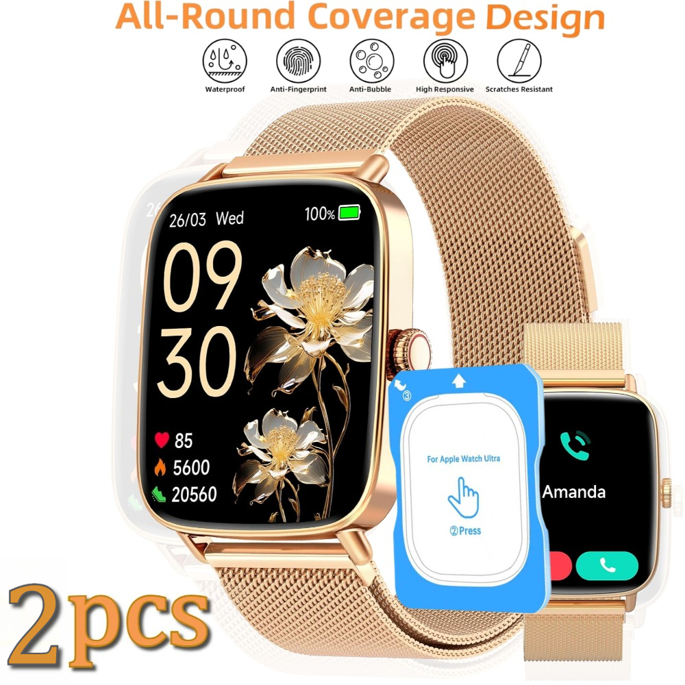 E-shop Set mit 2 hochauflösenden Displayschutzfolien aus gehärtetem Glas für Smartwatches, mit 9H Härtegrad, kompatibel mit Apple Watch Ultra, und