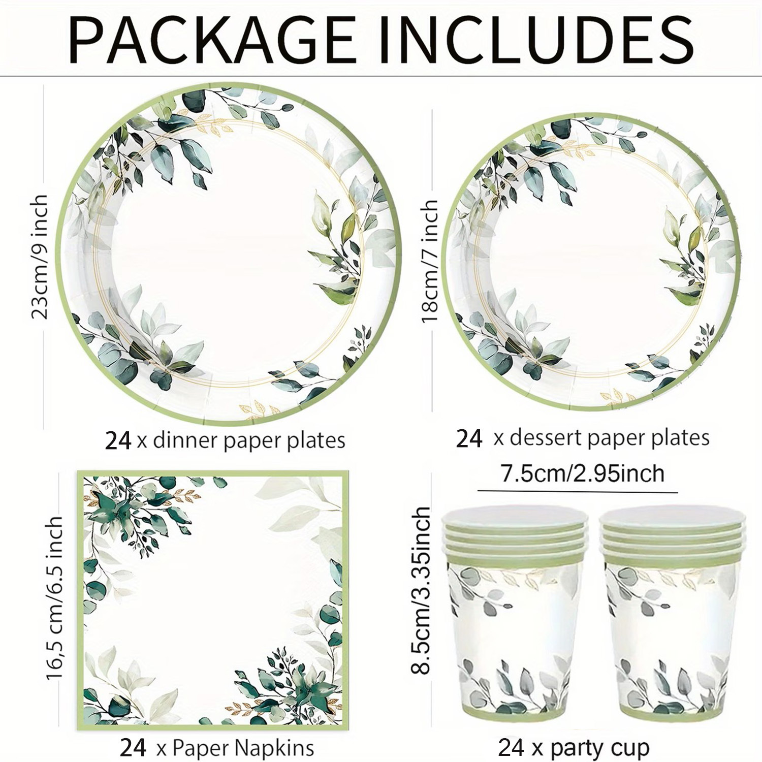 Image of 72/96pcs Ink Leaf Theme Party Supplies Designed For Birthday Celebrations Suitable For , Casual Gatherings, Themed Parties, Etc., For Daily Use, Outdoor Picnics