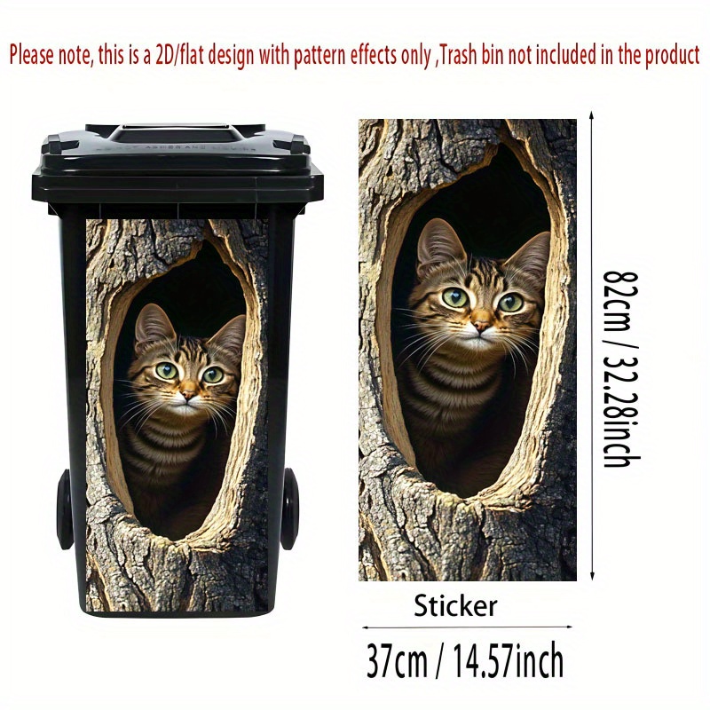 Image of 1pc Of Trash Can Sticker, 37×82 Cm, Featuring A Realistic Peeking From A Design. Self-adhesive Wallpaper For Decoration, Suitable For Trash Cans, Walls, And Home Decor