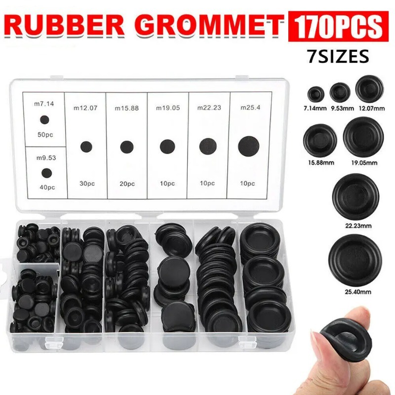 E-shop 170 Stück/Sets Drahtschutz-Werkzeug 7 Größen Dichtungs-Gummikabel-Grommet-Set Elektrostecker Leiterdichtungsring