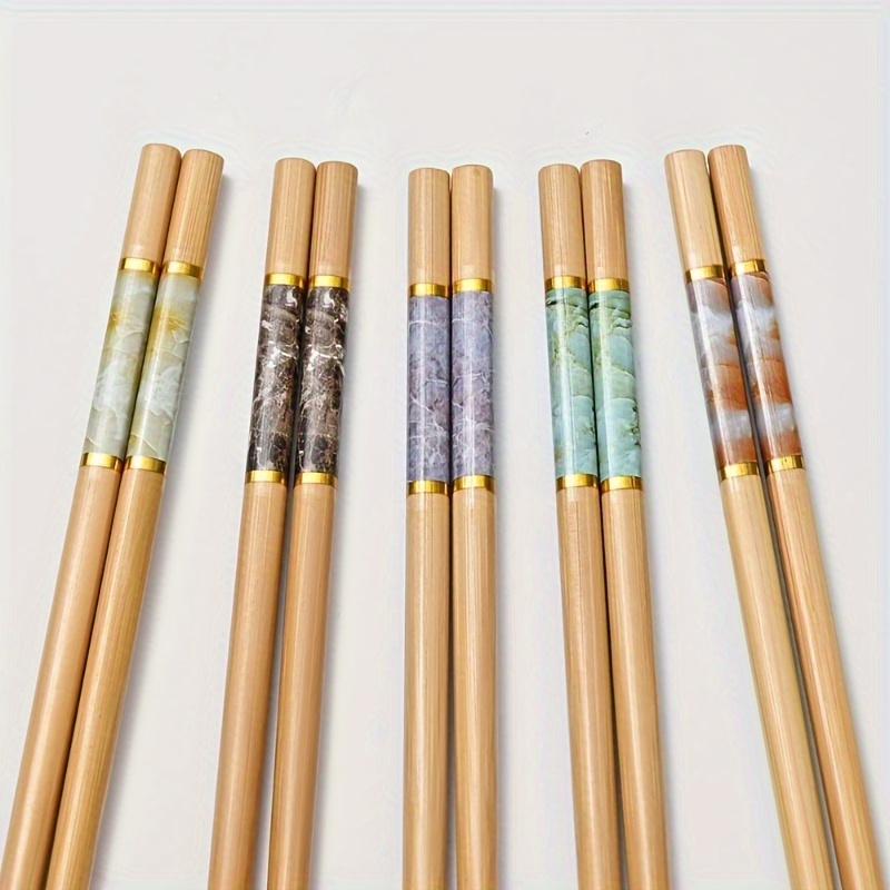 Image of 5 Pairs Printed Chopsticks, 1 Pair For Each Person, Family Chopsticks, Food Chopsticks, Tableware, Kitchen Additions