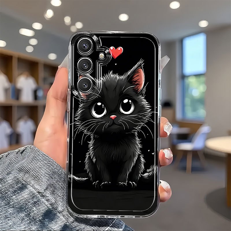 TEMU Phone Case - Cute Black Cat Tpu Phone Case Pattern For Galaxy A02 A03s A04 A05s A06 A13 A14 A15 A16 5g A21s A22 A23 A24 A25 A32 A34 A35 A50 A52