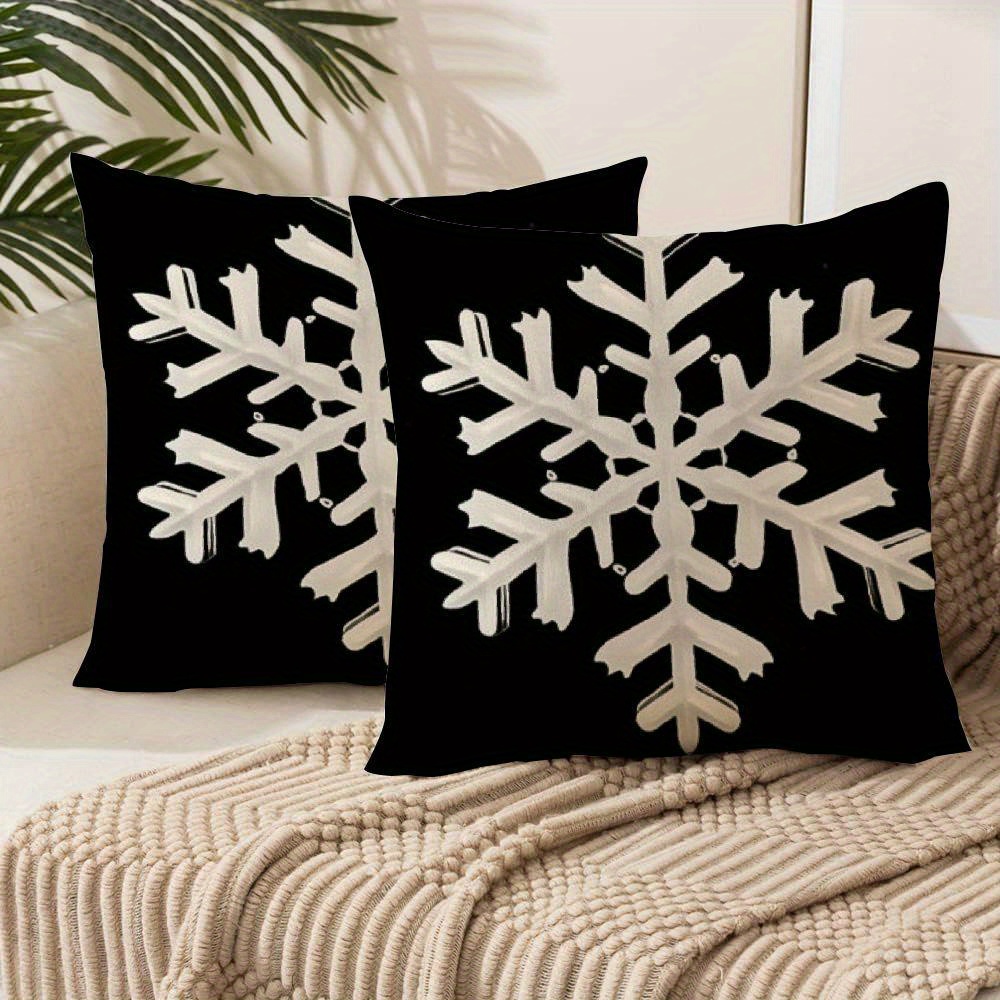 

Chic Black Christmas Pillow Cover - Snowflake & Hello Winter Design, Farmhouse Decor, Machine Washable Polyester Throw For Living Room Sofa, Best For Christmas