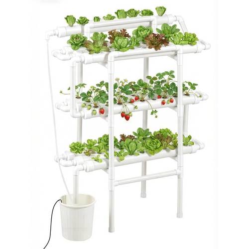 2026 new tier hydroponic growing system kit with 90 site upvc pipe system timed irrigation sun blocking pipes suitable for indoor home garden vegetable herb fruit planting space saving hydroponic grow kit for